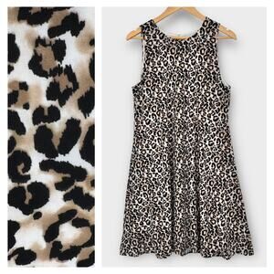 Anne Klein Womens Leopard Print Sleeveless Swing Dress Sz 14 A-Line Knee Length